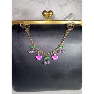Charmed in Cherries and flowers Purple purse Charm Novelty Chain Strap